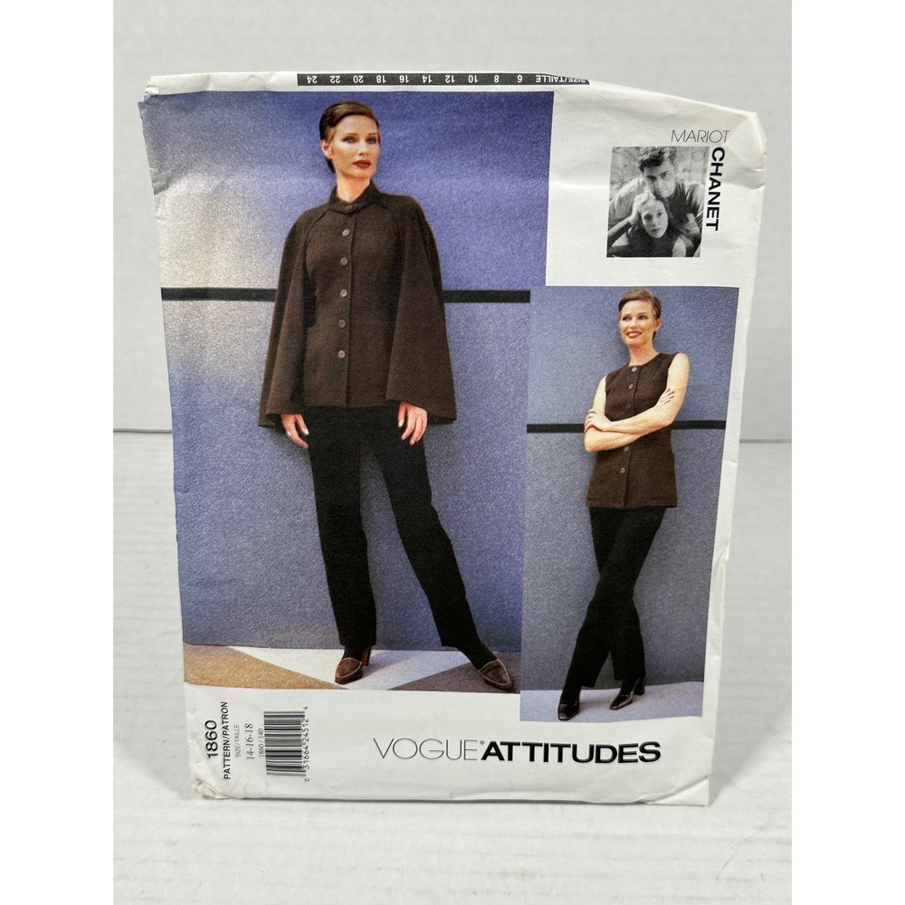 Vogue Attitudes‎ 1860 Mariot Chanet Cape Top Pants Sewing Pattern Size 14-16-18